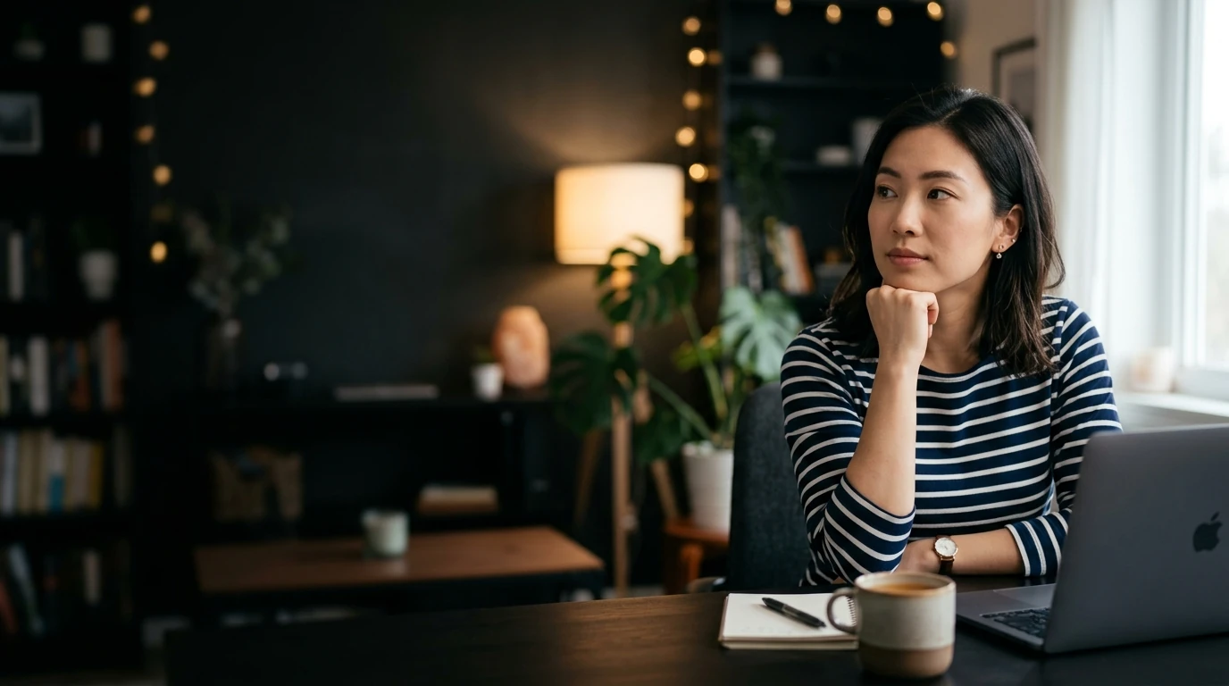 Freelancer working in a warm workspace setting